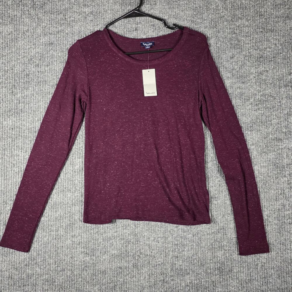 Splendid NWT Metallic Shimmer Knit Top Small Burgundy Long Sleeve MSRP $88
